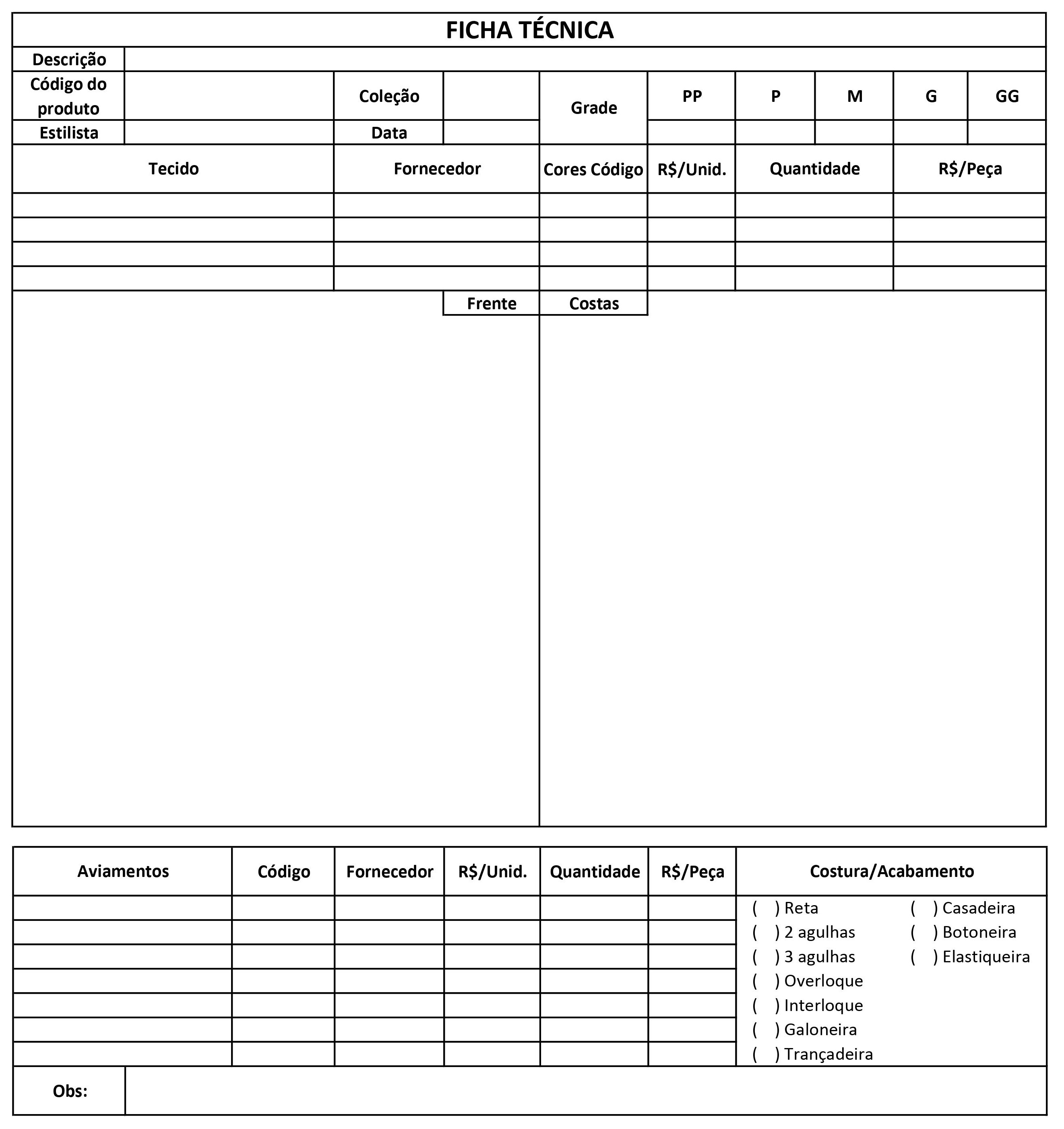 Ficha técnica de vestuário