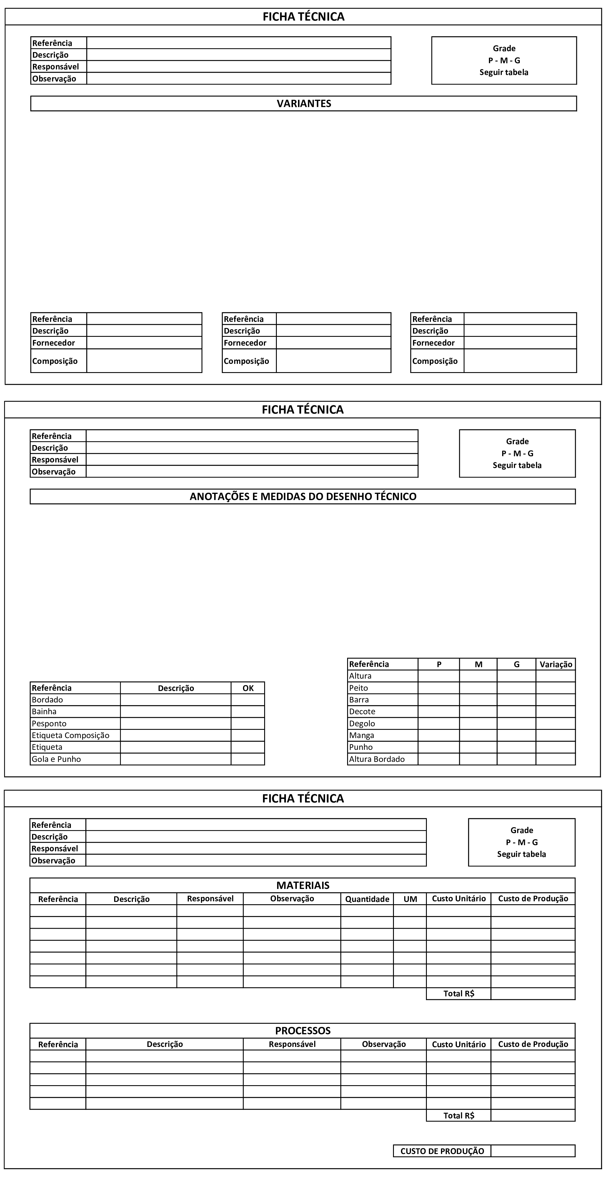 Ficha técnica de vestuário