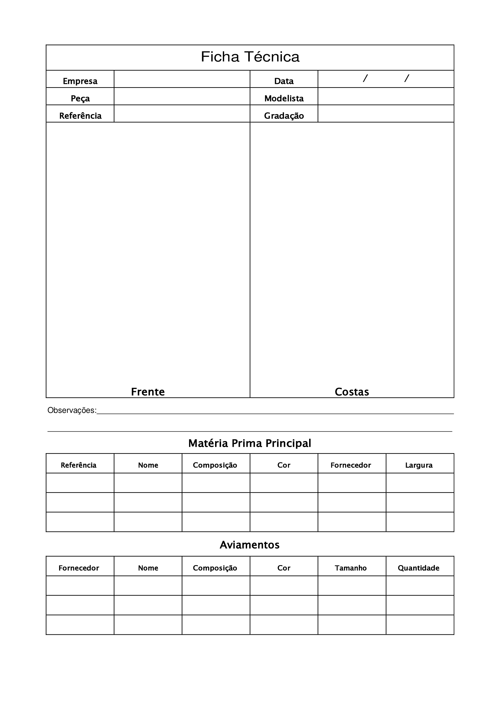 Ficha técnica de vestuário